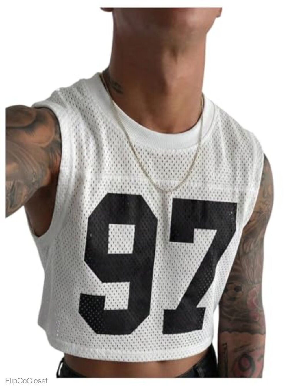 Men's Cropped Sleeveless Mesh Tank Top Graphic Jersey